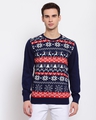 Shop Men's Blue Printed Regular Fit Sweater-Front