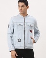 Shop Men's Blue Self Design Jacket-Front