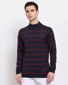 Shop Men's Blue Striped Regular Fit Sweater-Front