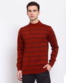 Shop Men's Maroon Striped Regular Fit Sweater-Front