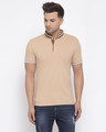 Shop Men's Beige Short Sleeves Casual T-shirt-Front