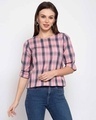 Shop Multicoloured Checked Bell Sleeves Top-Front