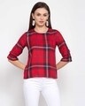 Shop Red Checked Bell Sleeves Top-Front