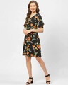 Shop Women's Black & Orange Floral Printed A Line Dress-Full