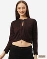 Shop Women Black & Red Shimmered Crop Button Shrug-Front