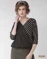 Shop Women's Black & White Striped Blouson Top-Front