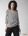 Shop Women's Black & White Striped Wrap Top-Front