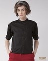Shop Women Black Comfort Boxy Fit Solid Casual Shirt-Front