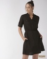 Shop Women Black Solid A Line Dress Women's Black Solid A Line Dress-Front