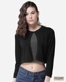 Shop Women Black Solid Button Crop Shrug-Front