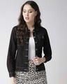 Shop Women's Black Solid Denim Jacket-Front