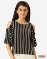 Shop Women Black & White Cold Shoulder Striped Top-Front