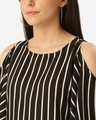 Shop Women Black & White Cold Shoulder Striped Top