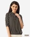 Shop Women Black & White Striped Blouson Top-Front
