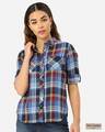 Shop Women Blue & Maroon Twill Weave Checked Casual Shirt-Front