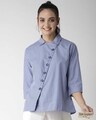 Shop Women Blue & White New Fit Striped Casual Shirt-Front