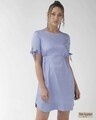 Shop Women Blue & White Polka Dot Print A Line Dress-Front
