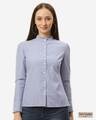 Shop Women Blue & White Standard Striped Smart Casual Shirt-Front