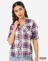 Shop Women Blue & White Twill Weave Checked Casual Shirt-Front