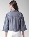 Shop Women Blue Chambray Regular Fit Solid Casual Crop Shacket-Full