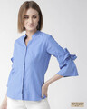 Shop Women Blue Classic Regular Fit Solid Casual Shirt-Front