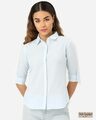 Shop Women Blue Classic Self Design Formal Shirt-Front