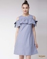 Shop Women Blue & White Striped A Line Dress-Front