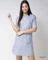 Shop Women Blue & White Striped Shirt Dress-Front