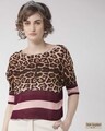 Shop Women's Brown & Purple Leopard Print Top-Front