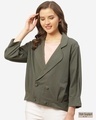 Shop Women Charcoal Grey Solid Lightweight Double Breasted Tailored Jacket-Front