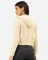 Shop Women's Cream Coloured Solid Hooded Crop Sweatshirt-Design
