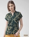 Shop Women Green & Yellow Classic Fit Printed Casual Shirt-Front
