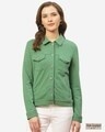 Shop Women Green Slim Fit Solid Lightweight Shacket-Front