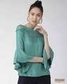 Shop Women's Green Solid A Line Top-Front