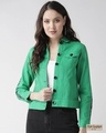 Shop Women Green Solid Denim Jacket-Front