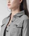 Shop Women's Grey Chambray Regular Fit Solid Casual Crop Jacket