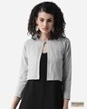 Shop Women Grey Melange Solid Crop Button Shrug-Front