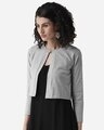 Shop Women Grey Melange Solid Crop Button Shrug-Design
