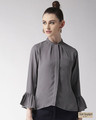 Shop Women Grey Regular Fit Solid Casual Shirt-Front