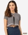 Shop Women's Grey Solid Crop Button Shrug-Front
