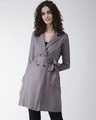Shop Women Grey Solid Double Breasted Overcoat-Front