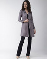Shop Women Grey Solid Double Breasted Overcoat-Full