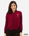 Shop Women Magenta Solid Velvet Finish Bomber-Front