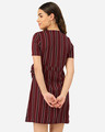 Shop Women Maroon & Black Striped Wrap Dress-Design