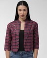 Shop Women's Maroon & Navy Blue Checked Lightweight Tailored Jacket-Front