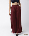 Shop Women Maroon Solid Flared Palazzos-Front