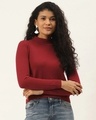 Shop Women's Maroon Solid Pullover Sweater-Front
