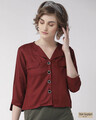 Shop Women's Maroon Solid Shirt Style Top-Front