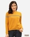 Shop Women's Mustard Yellow & Grey Solid Sweatshirt With Striped Detail-Front