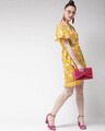 Shop Women's Mustard Yellow & Pink Printed Wrap Dress-Full